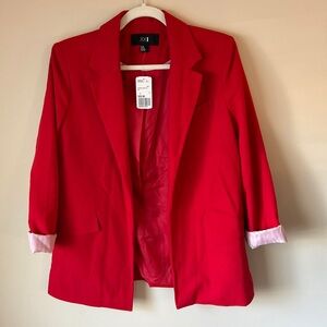 Forever 21 Bold Red Blazer with Pinstripe Cuff